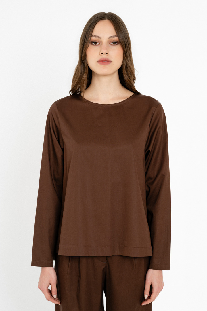 POPLIN BLOUSE DARK BROWN