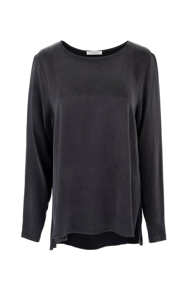 CUPRO VISCOSE LONG BLOUSE ANTHRACITE