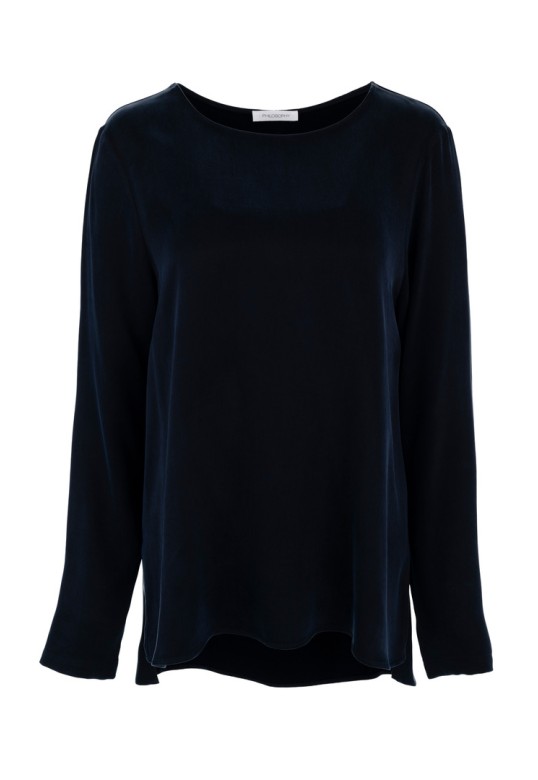 CUPRO VISCOSE LONG BLOUSE BLUE BLACK