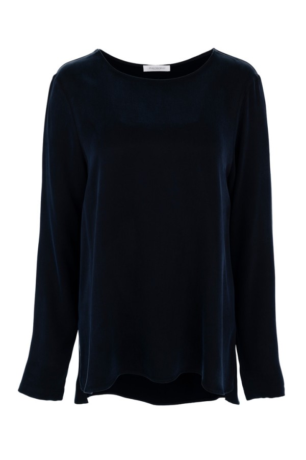 CUPRO VISCOSE LONG BLOUSE BLUE BLACK