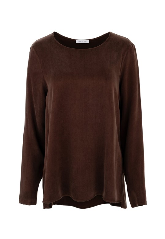 CUPRO VISCOSE LONG BLOUSE BROWN
