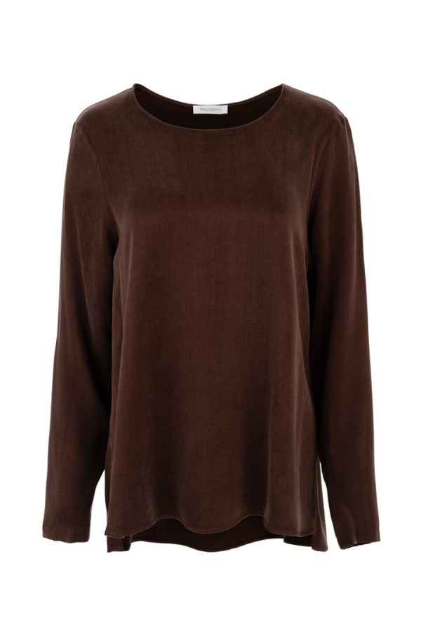 CUPRO VISCOSE LONG BLOUSE BROWN