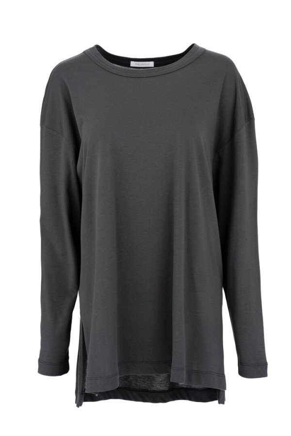 ORGANIC JERSEY OVERSIZED LONG TOP GRAPHITE