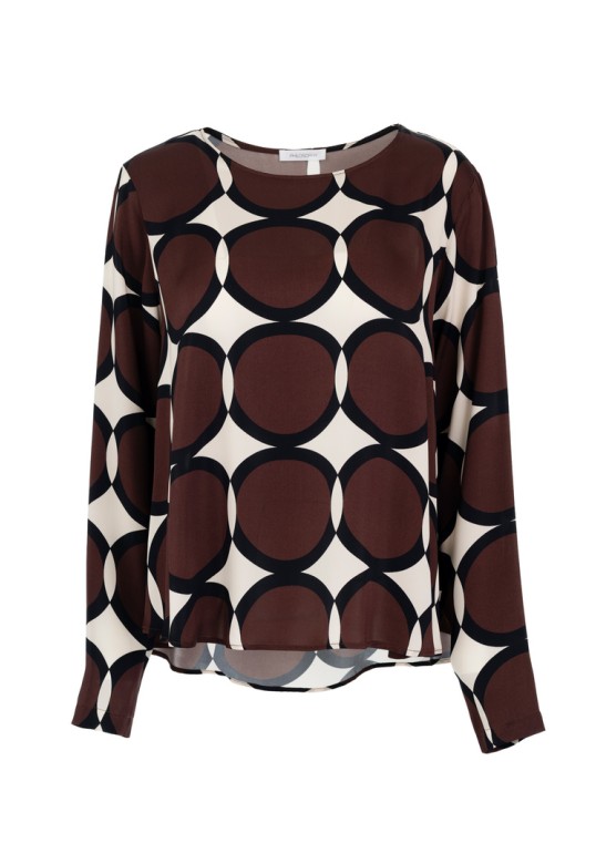 SATIN PRINT TOP BROWN