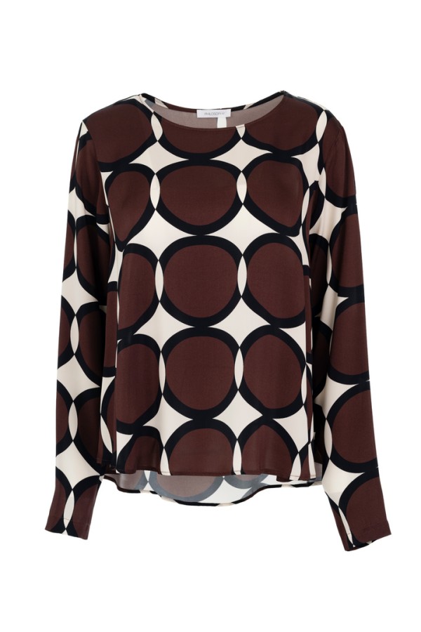 SATIN PRINT TOP BROWN