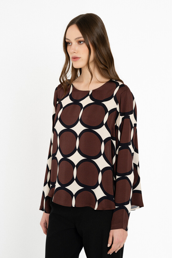 SATIN PRINT TOP BROWN