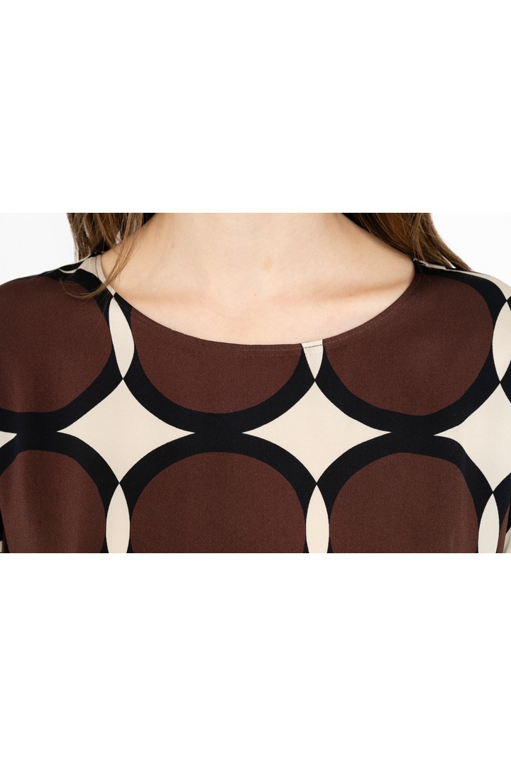 SATIN PRINT TOP BROWN
