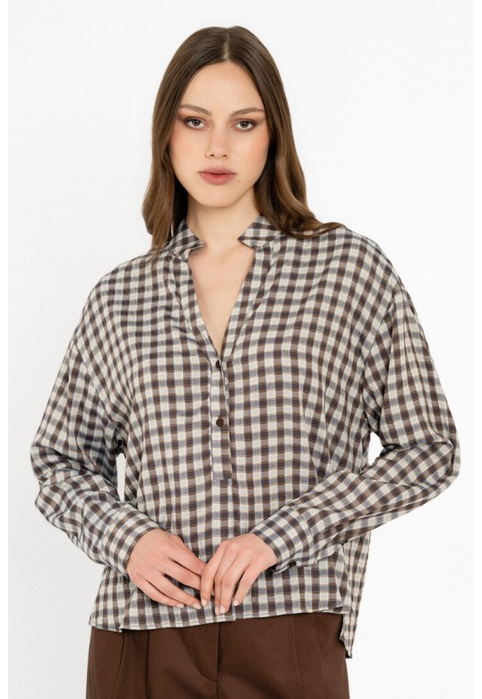 PLAID TOP BROWN