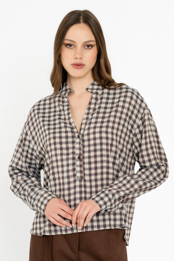 PLAID TOP BROWN