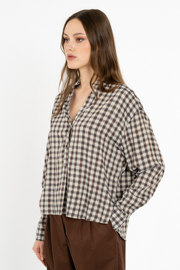 PLAID TOP BROWN