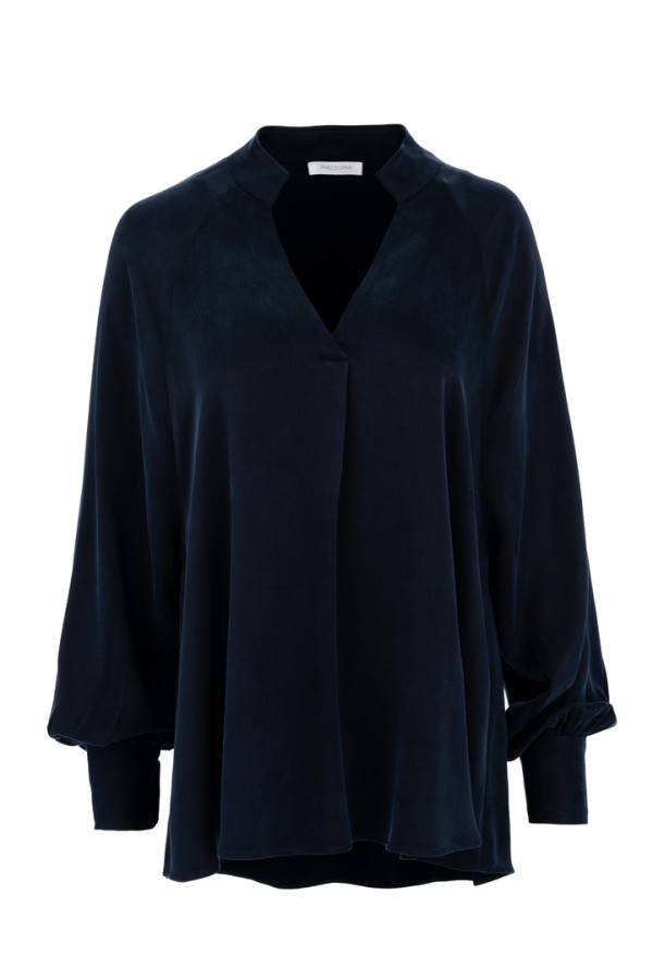 CUPRO VISCOSE BLOUSE BLUE BLACK