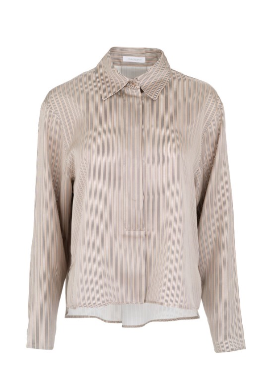 SATIN STRIPES CROPPED TOP BEIGE