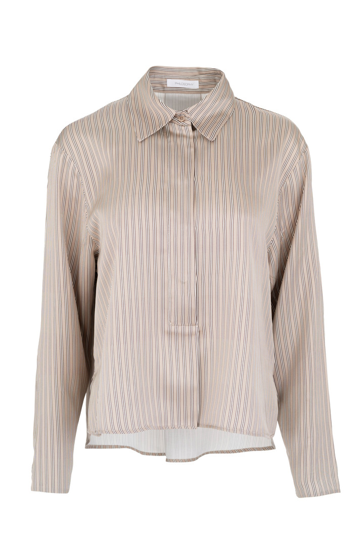 SATIN STRIPES CROPPED TOP BEIGE