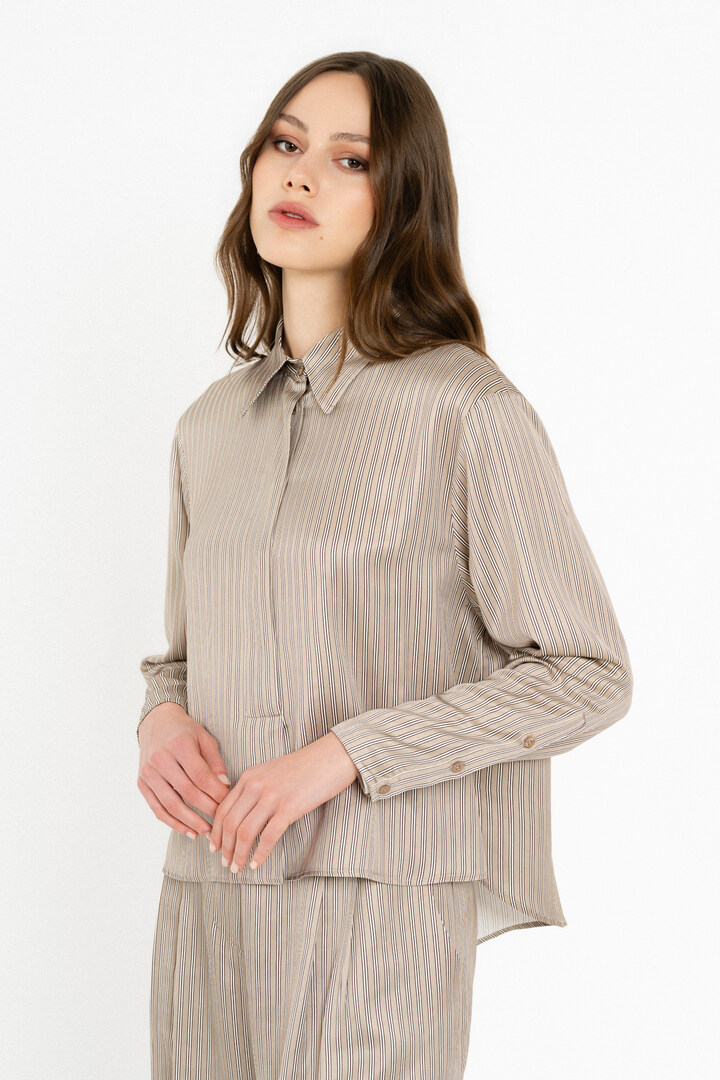 SATIN STRIPES CROPPED TOP BEIGE