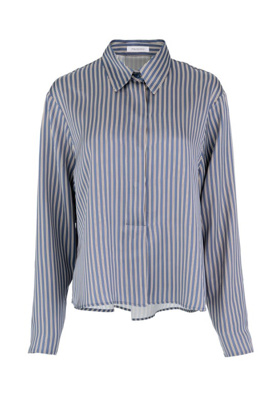 SATIN STRIPES CROPPED TOP BLUE