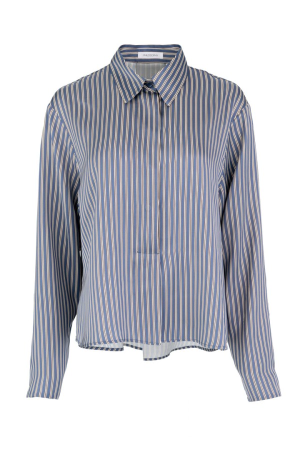 SATIN STRIPES CROPPED TOP BLUE