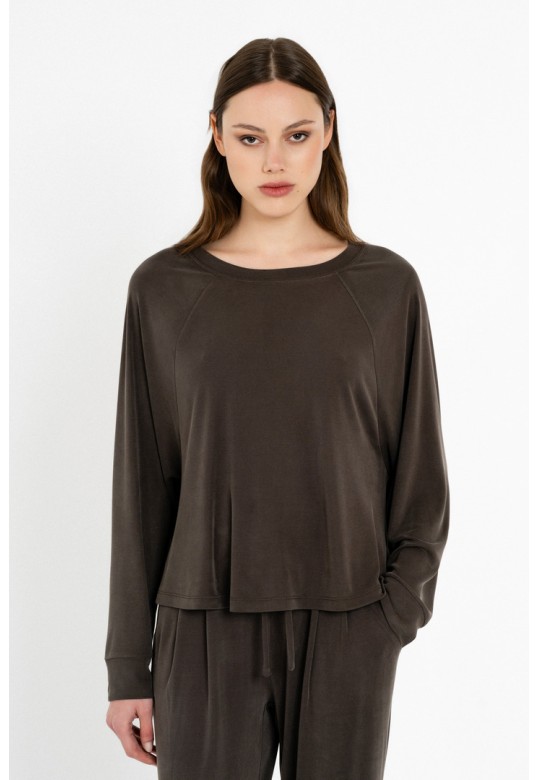 RIB SANDWASHED TOP DARK KHAKI