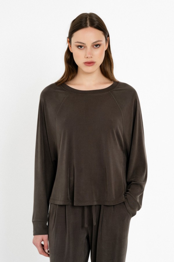 RIB SANDWASHED TOP DARK KHAKI