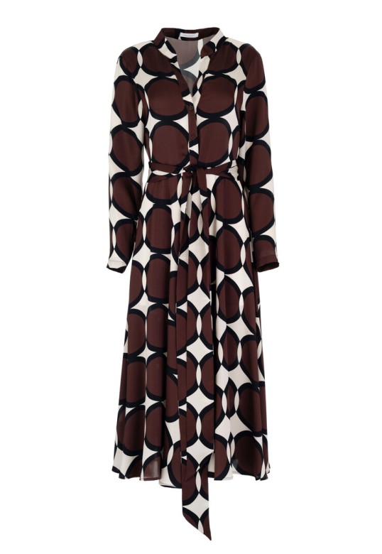SATIN PRINT SHIRTDRESS BROWN