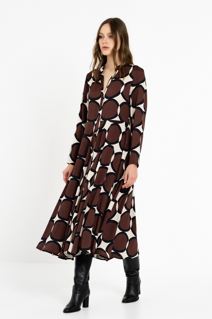 SATIN PRINT SHIRTDRESS BROWN