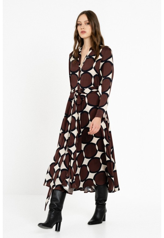 SATIN PRINT SHIRTDRESS BROWN