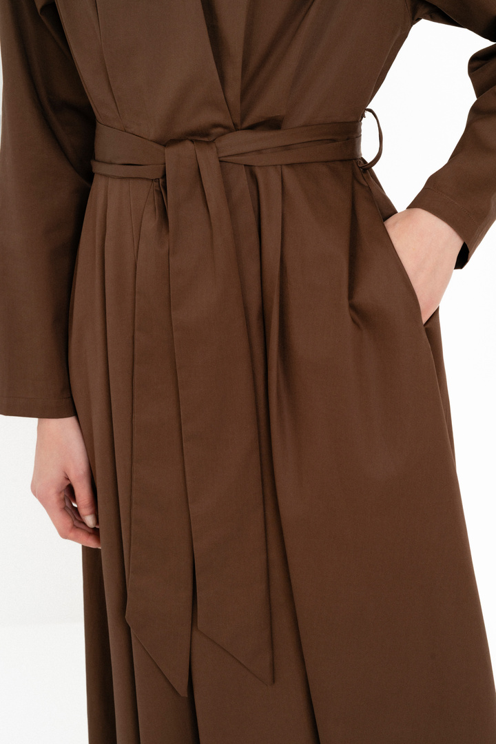 POPLIN WRAP DRESS DARK BROWN