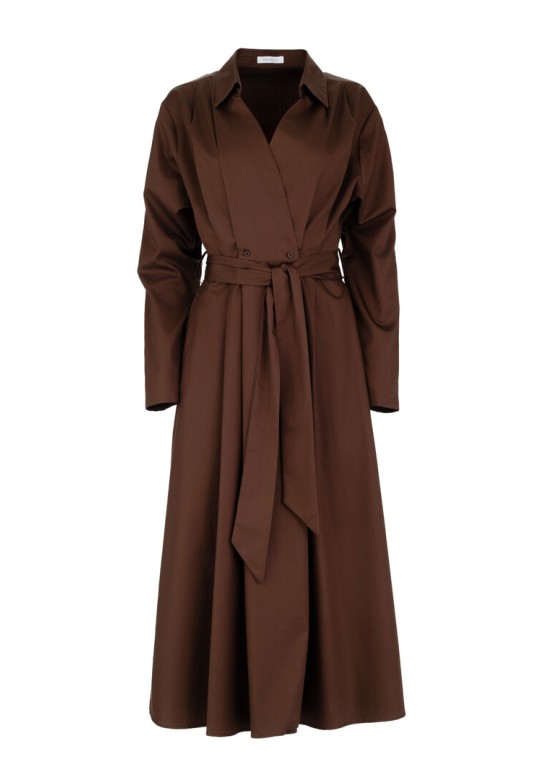 POPLIN WRAP DRESS DARK BROWN