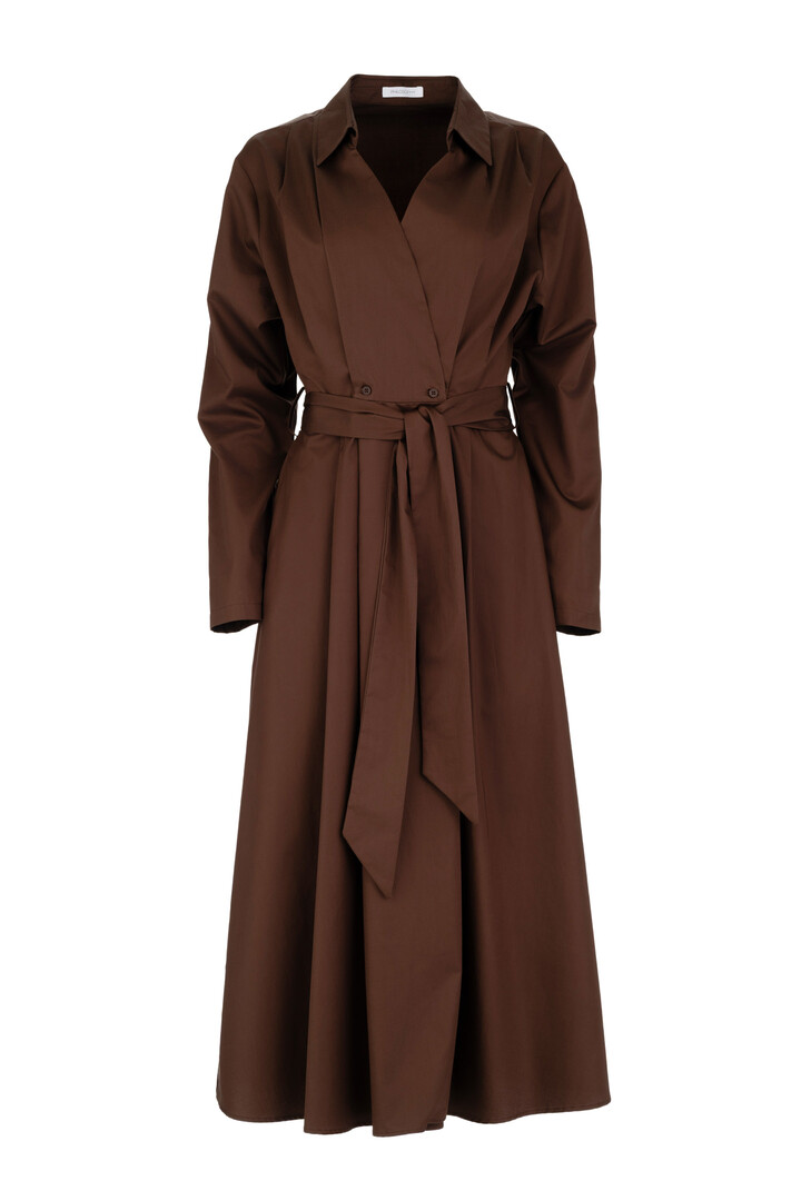 POPLIN WRAP DRESS DARK BROWN