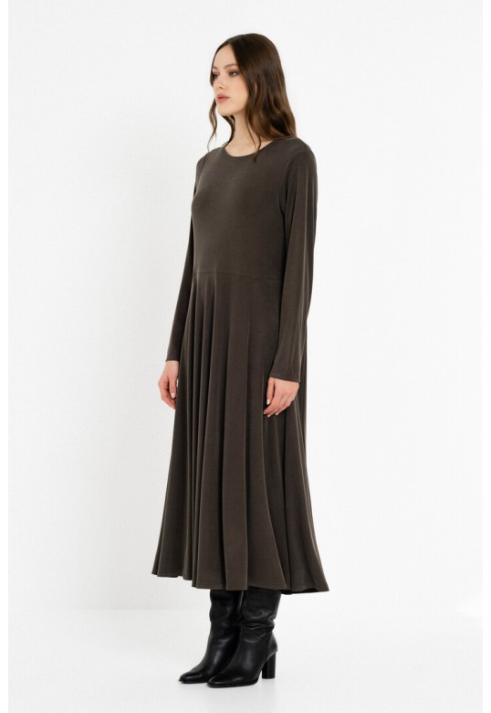 RIB SANDWASHED DRESS DARK KHAKI