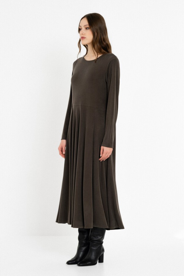 RIB SANDWASHED DRESS DARK KHAKI