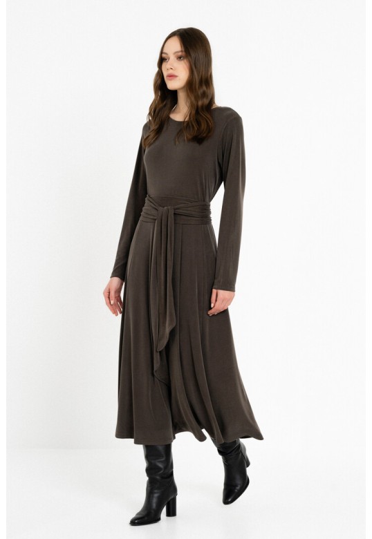 RIB SANDWASHED DRESS DARK KHAKI