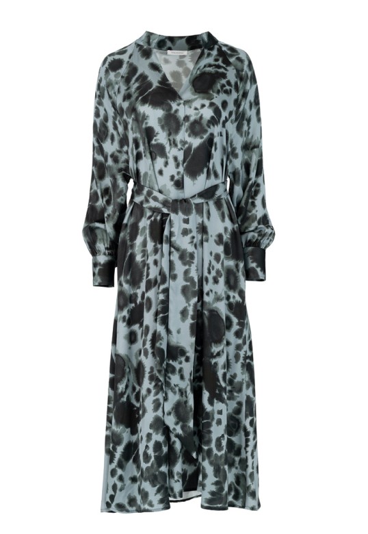 SATIN PRINT DRESS DUSTY BLUE
