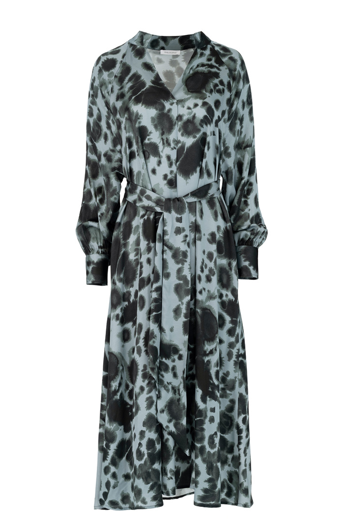 SATIN PRINT DRESS DUSTY BLUE