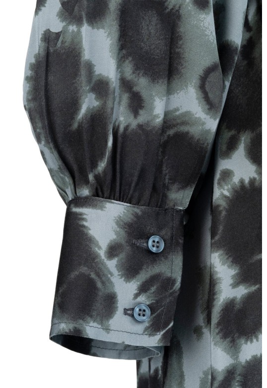 SATIN PRINT DRESS DUSTY BLUE