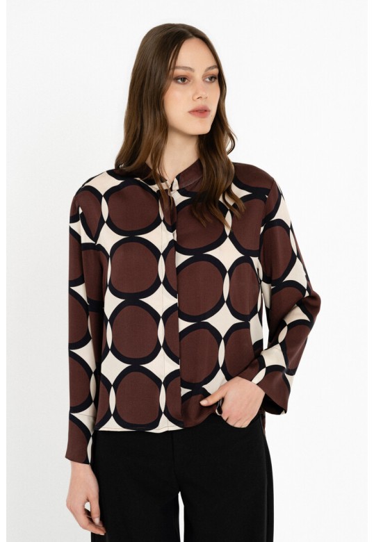 SATIN PRINT SHIRT BROWN