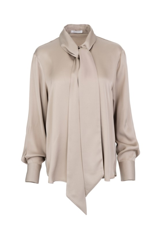 SATIN ECOVERO TIE NECK SHIRT BEIGE