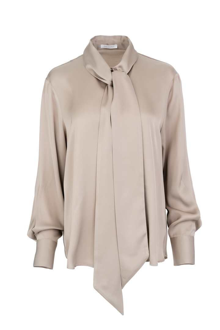 SATIN ECOVERO TIE NECK SHIRT BEIGE