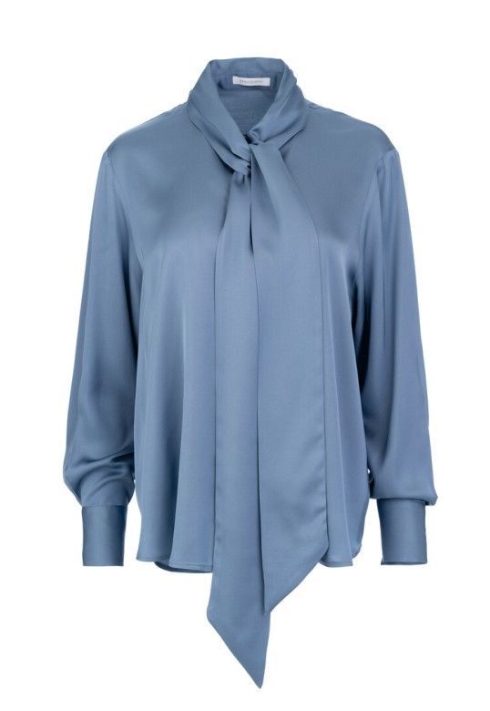 SATIN ECOVERO TIE NECK SHIRT LIGHT BLUE