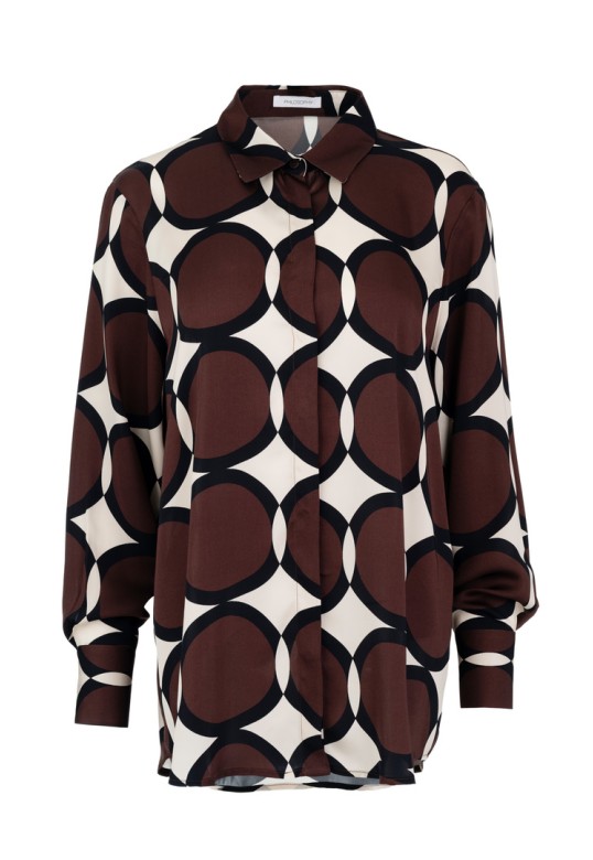 SATIN PRINT LONG SHIRT BROWN