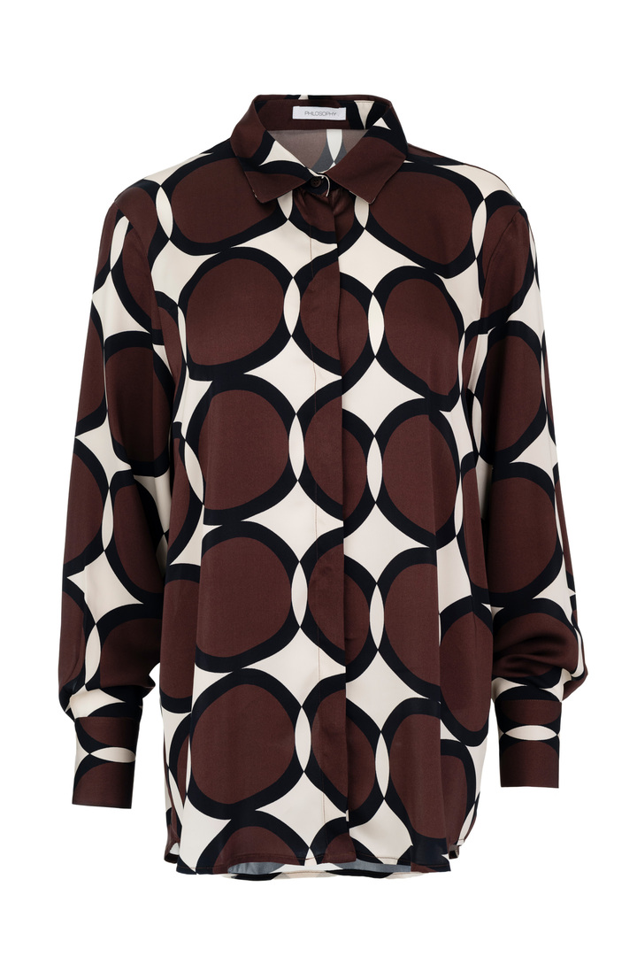 SATIN PRINT LONG SHIRT BROWN