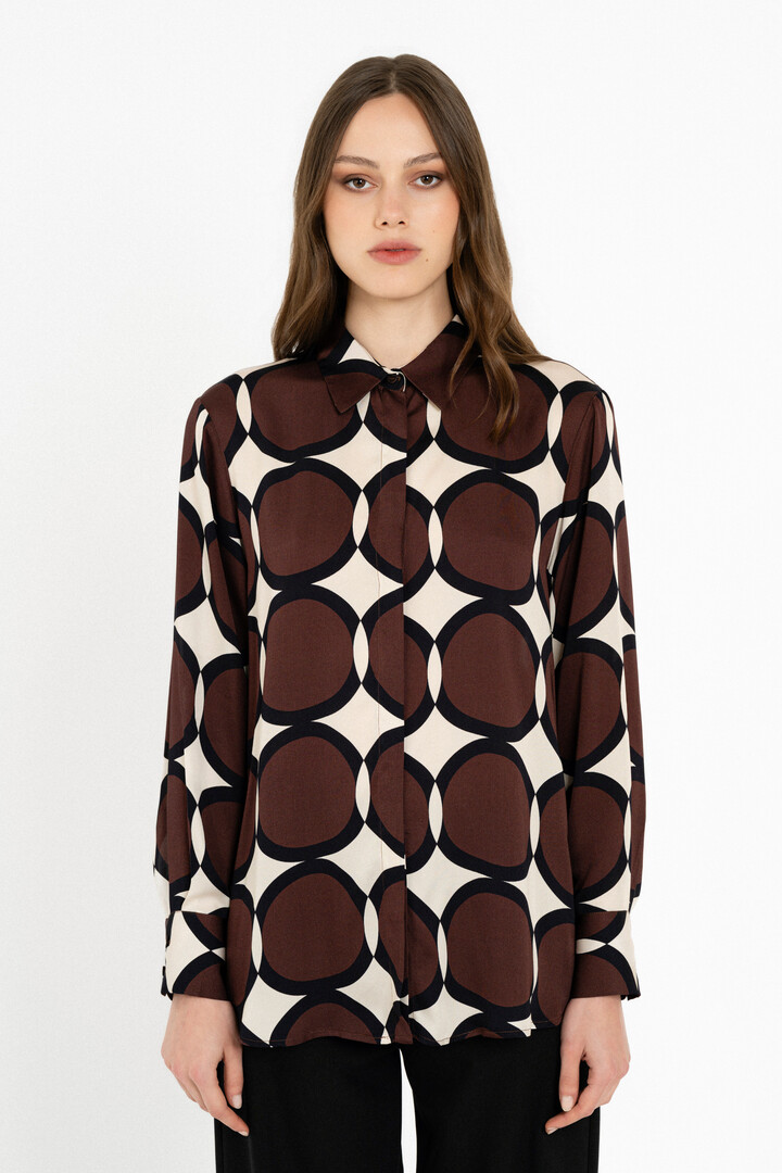 SATIN PRINT LONG SHIRT BROWN