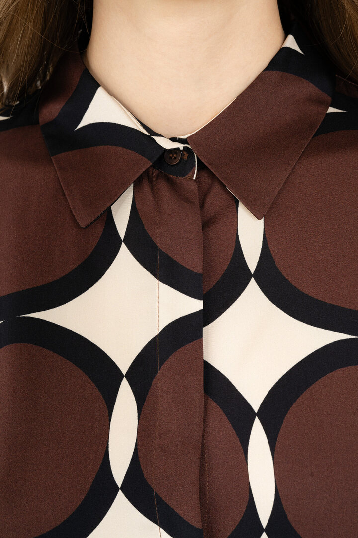SATIN PRINT LONG SHIRT BROWN