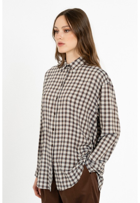 PLAID OVERSIZED SHIRT BROWN