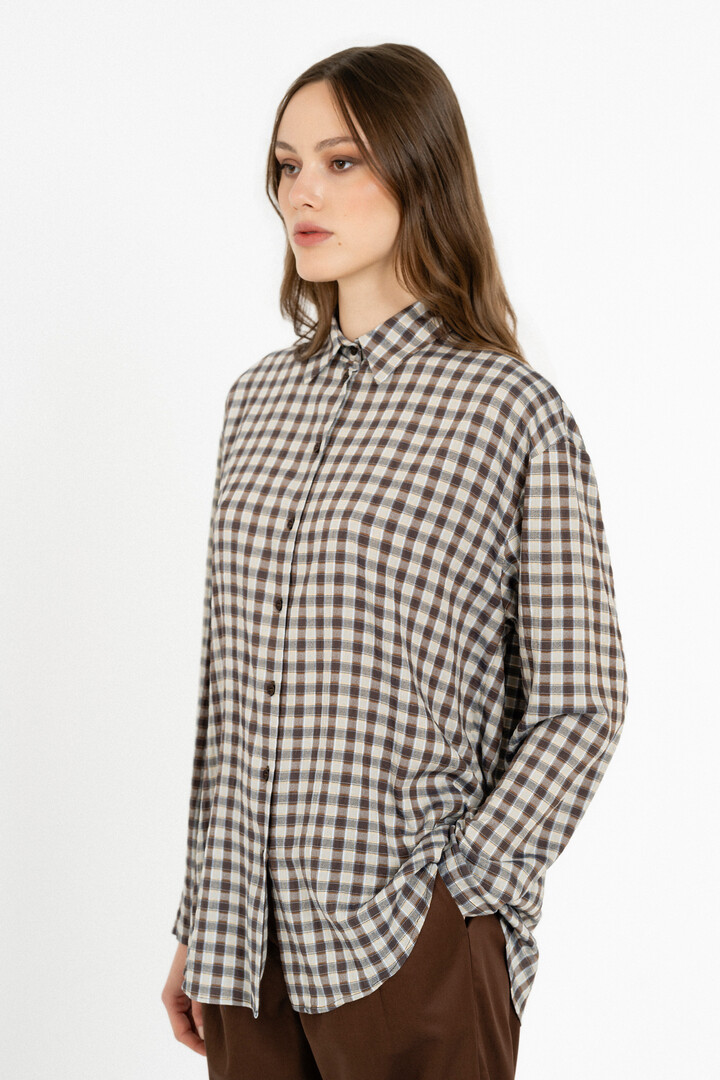 PLAID OVERSIZED SHIRT BROWN
