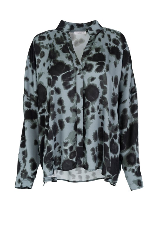 SATIN PRINT OVERSIZED SHIRT DUSTY BLUE