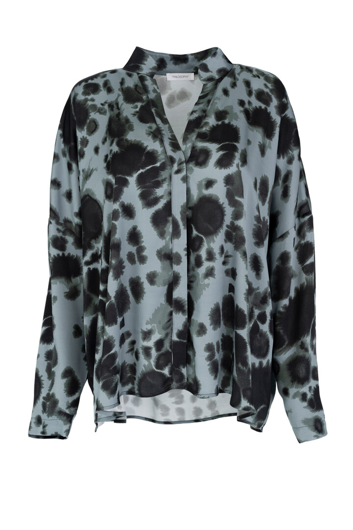 SATIN PRINT OVERSIZED SHIRT DUSTY BLUE