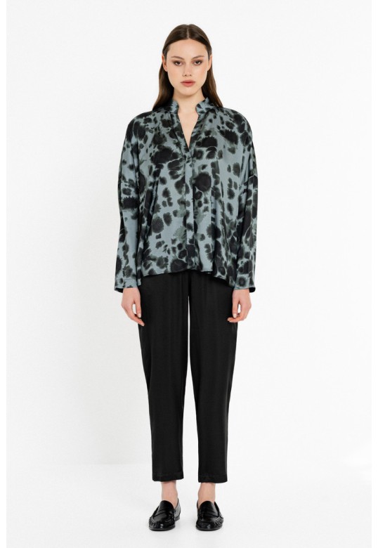 SATIN PRINT OVERSIZED SHIRT DUSTY BLUE