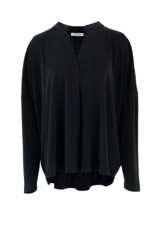 CUPRO PIQUE OVERSIZED SHIRT OFF BLACK