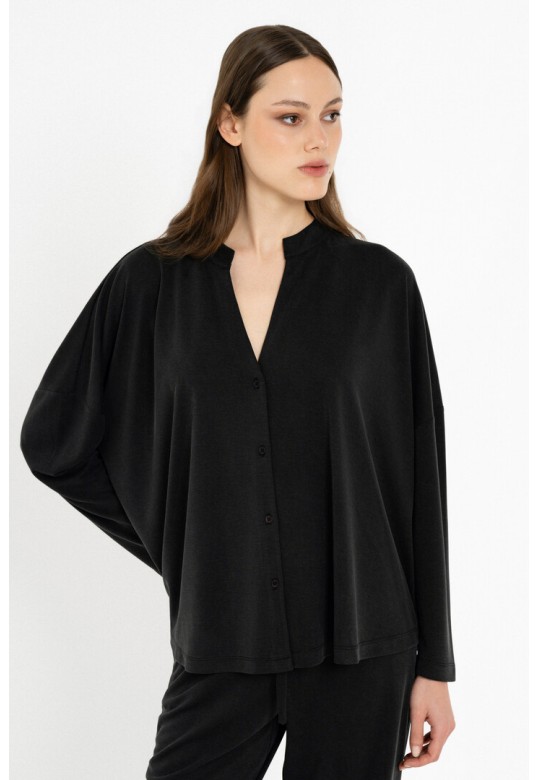 CUPRO PIQUE OVERSIZED SHIRT OFF BLACK