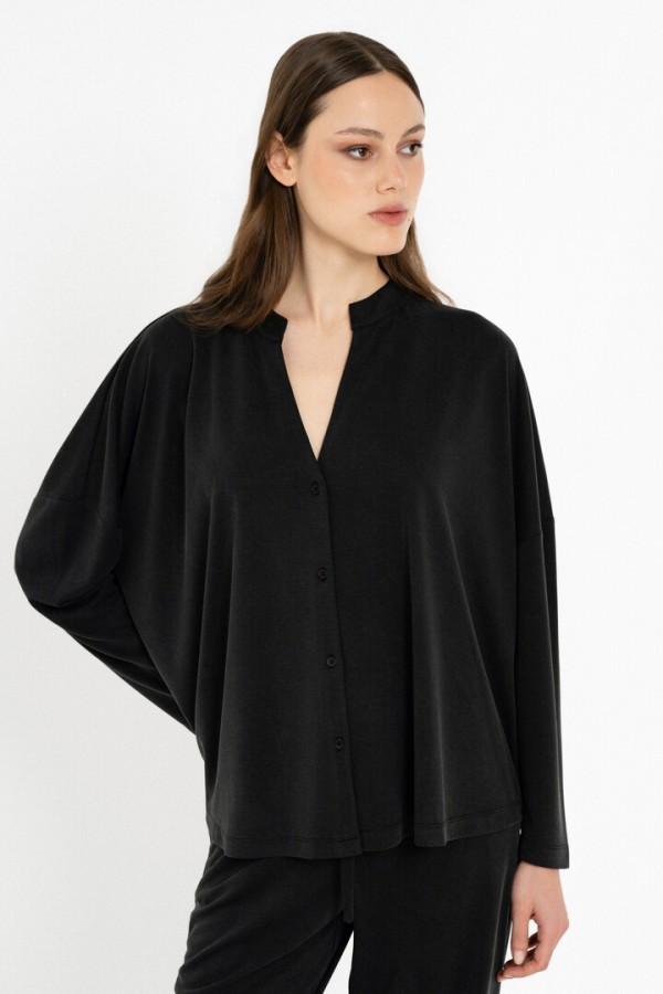 CUPRO PIQUE OVERSIZED SHIRT OFF BLACK